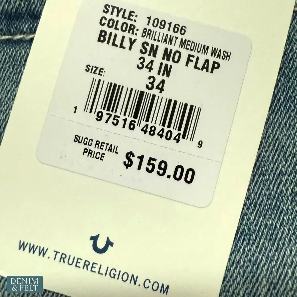 True Religion Billy Bootcut Jeans Men’s 34 Brilliant Medium Wash Denim NEW NWT!!
